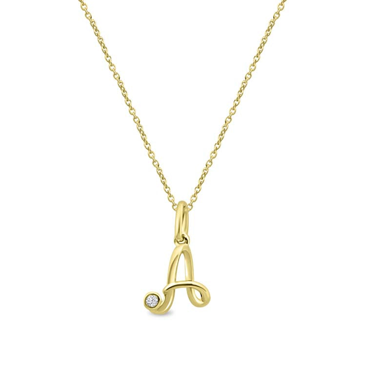 Diamond Initial 'A' Necklace 40-45cm with 0.017ct Diamonds in 9ct Yellow Gold