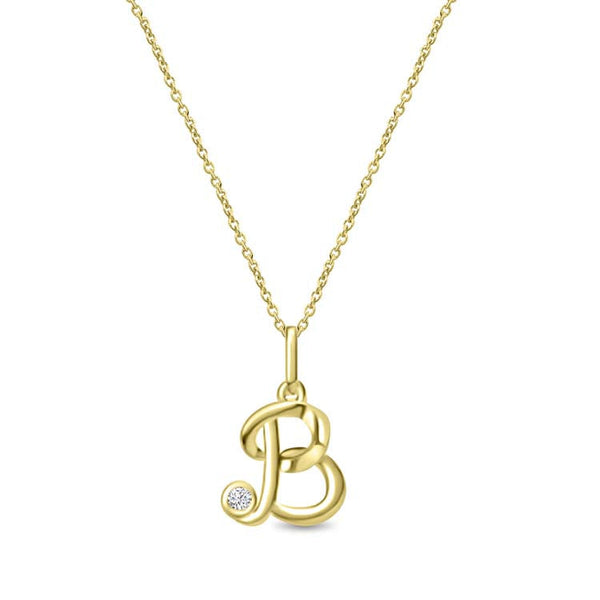 Diamond Initial 'B' Necklace 40-45cm with 0.018ct Diamonds in 9ct Yellow Gold