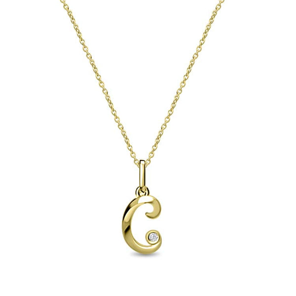 Diamond Initial 'C' Necklace 40-45cm with 0.018ct Diamonds in 9ct Yellow Gold