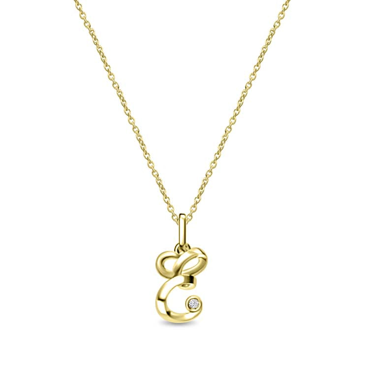 Diamond Initial 'E' Necklace 40-45cm with 0.018ct Diamonds in 9ct Yellow Gold