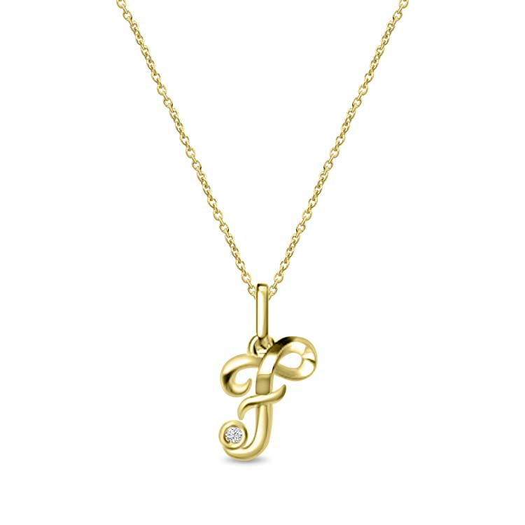 Diamond Initial 'F' Necklace 40-45cm with 0.018ct Diamonds in 9ct Yellow Gold