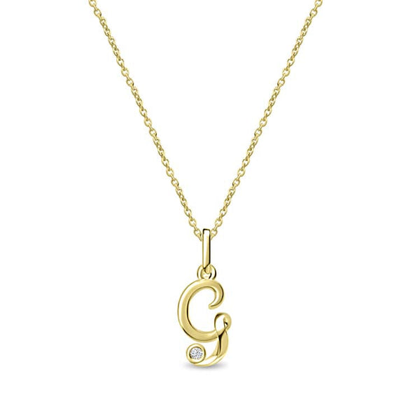 Diamond Initial 'G' Necklace 40-45cm with 0.018ct Diamonds in 9ct Yellow Gold