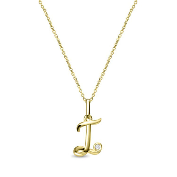 Diamond Initial 'I' Necklace 40-45cm with 0.018ct Diamonds in 9ct Yellow Gold