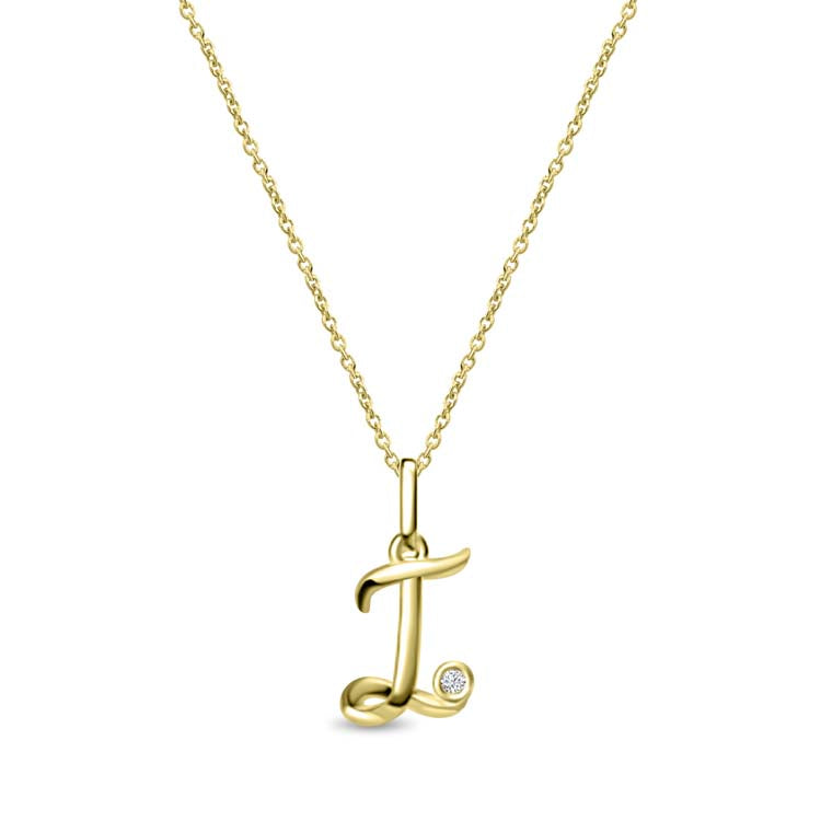 Diamond Initial 'I' Necklace 40-45cm with 0.018ct Diamonds in 9ct Yellow Gold