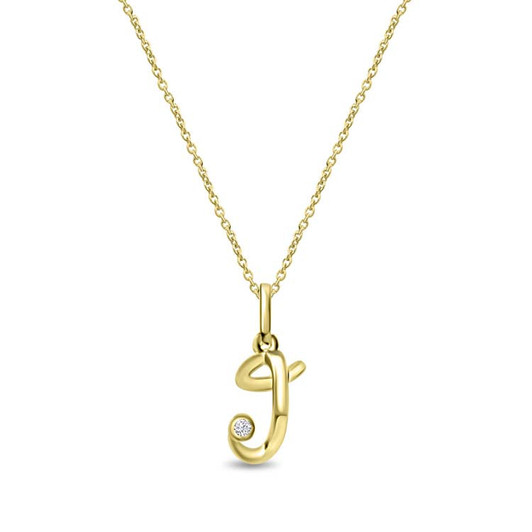 Diamond Initial 'J' Necklace 40-45cm with 0.018ct Diamonds in 9ct Yellow Gold