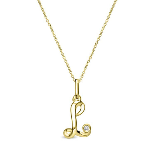 Diamond Initial 'L' Necklace 40-45cm with 0.018ct Diamonds in 9ct Yellow Gold