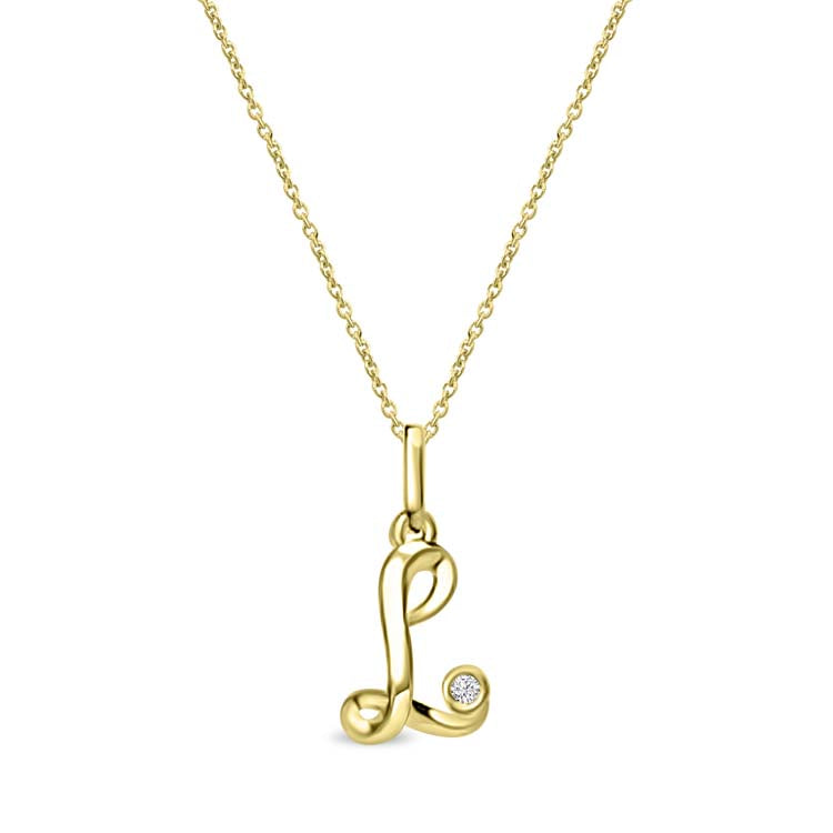 Diamond Initial 'L' Necklace 40-45cm with 0.018ct Diamonds in 9ct Yellow Gold