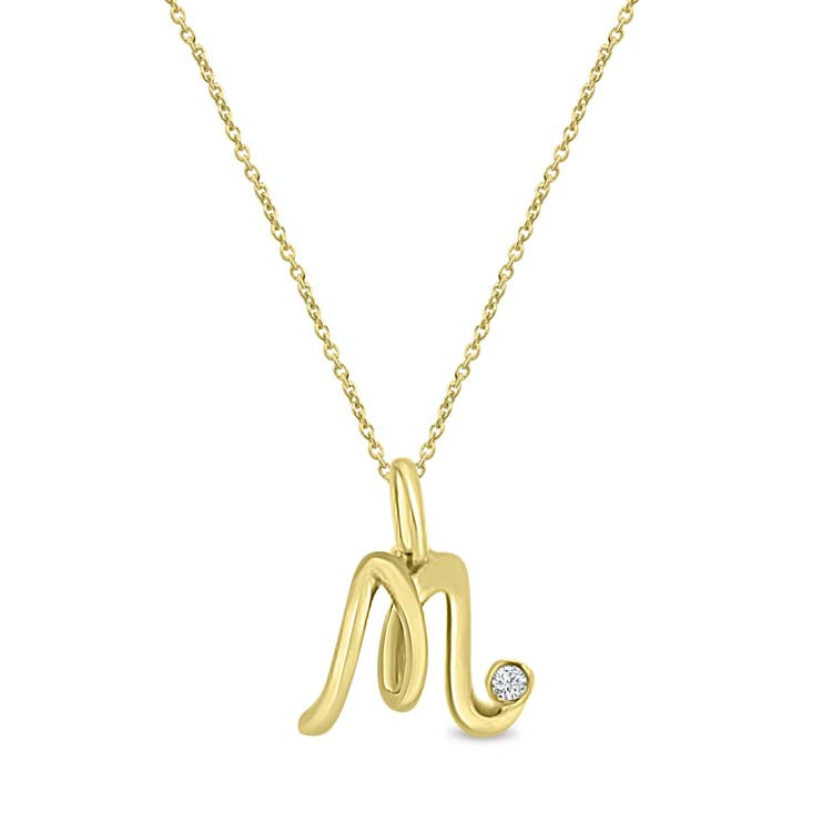 Diamond Initial 'M' Necklace 40-45cm with 0.02ct Diamonds in 9ct Yellow Gold