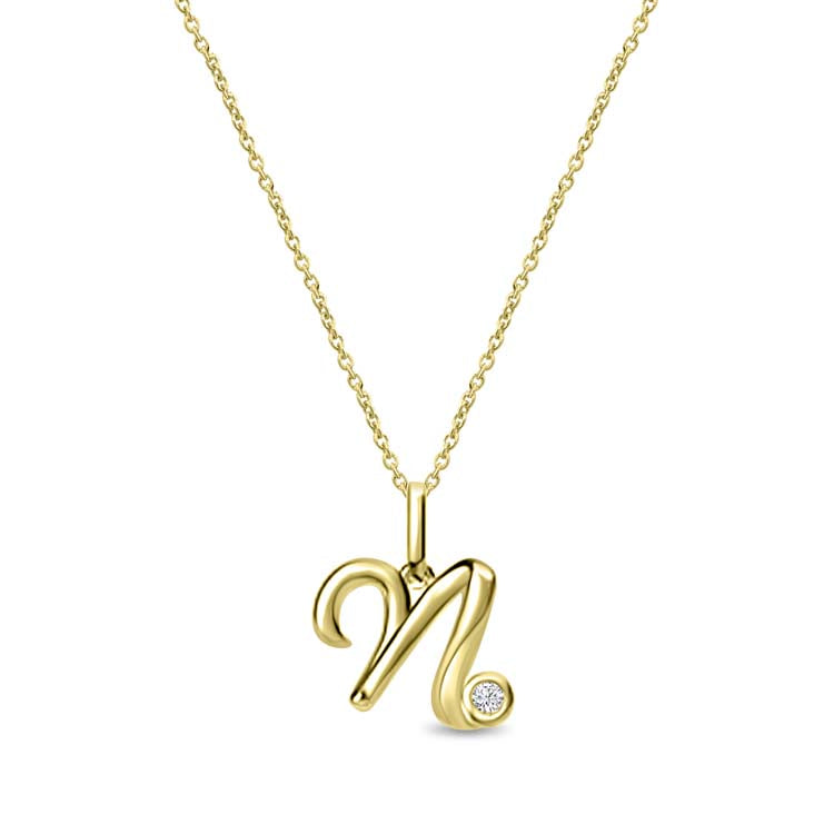 Diamond Initial 'N' Necklace 40-45cm with 0.018ct Diamonds in 9ct Yellow Gold