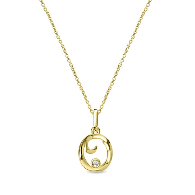 Diamond Initial 'O' Necklace 40-45cm with 0.018ct Diamonds in 9ct Yellow Gold