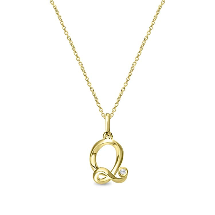 Diamond Initial 'Q' Necklace 40-45cm with 0.018ct Diamonds in 9ct Yellow Gold