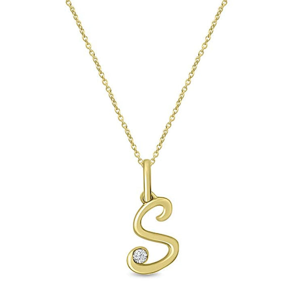 Diamond Initial 'S' Necklace 40-45cm with 0.02ct Diamonds in 9ct Yellow Gold