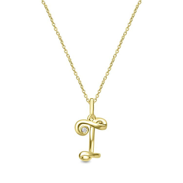 Diamond Initial 'T' Necklace 40-45cm with 0.018ct Diamonds in 9ct Yellow Gold