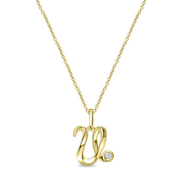 Diamond Initial 'U' Necklace 40-45cm with 0.018ct Diamonds in 9ct Yellow Gold