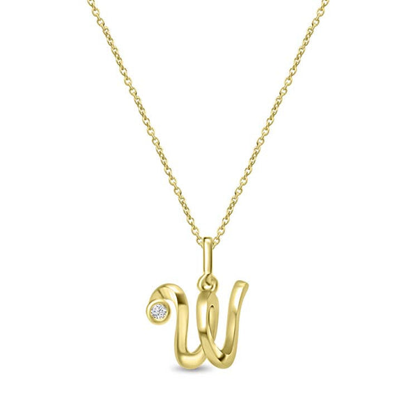 Diamond Initial 'W' Necklace 40-45cm with 0.018ct Diamonds in 9ct Yellow Gold