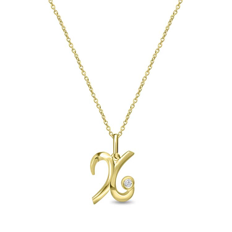 Diamond Initial 'X' Necklace 40-45cm with 0.018ct Diamonds in 9ct Yellow Gold