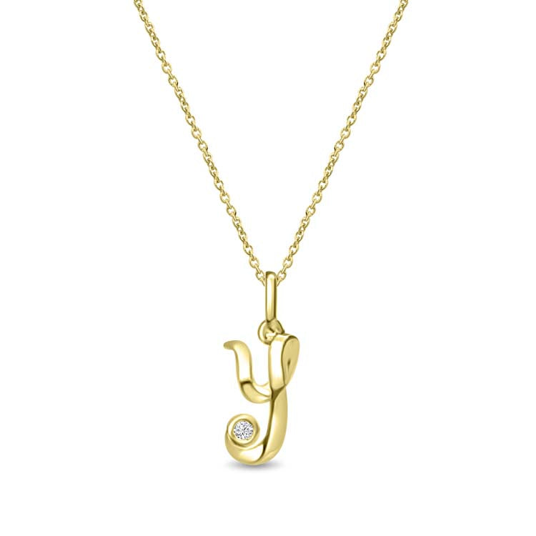 Diamond Initial 'Y' Necklace 40-45cm with 0.018ct Diamonds in 9ct Yellow Gold