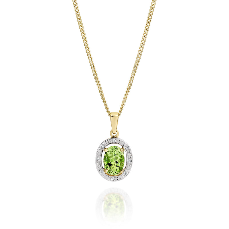 9ct gold peridot & diamond pendant