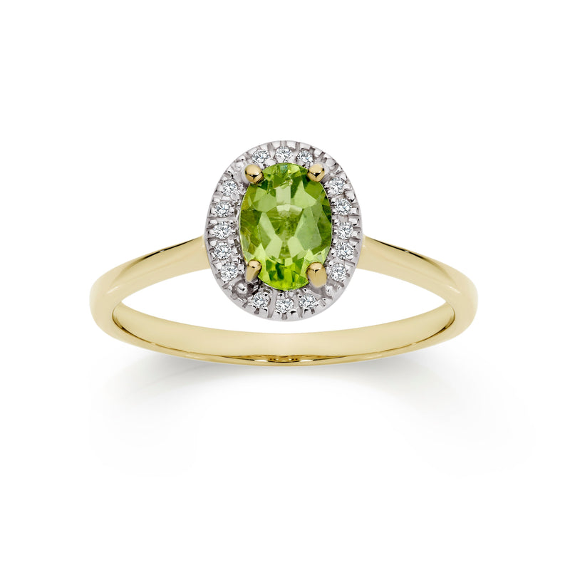 9ct gold peridot & diamond ring