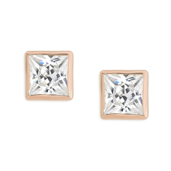 9ct rose gold square stone set studs (4mm)