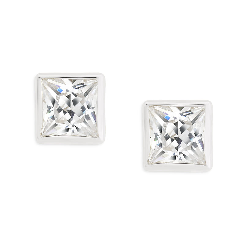 9ct white gold square stone set studs (4mm)