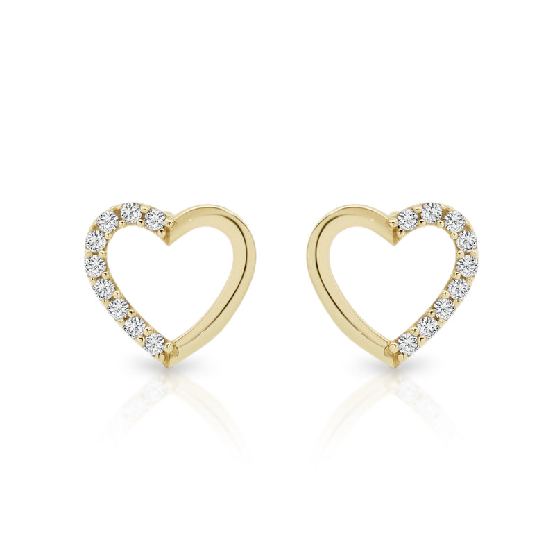 9ct gold stone set heart studs