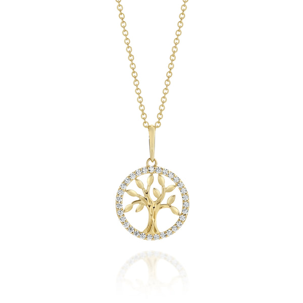 9ct gold stone set tree of life pendant