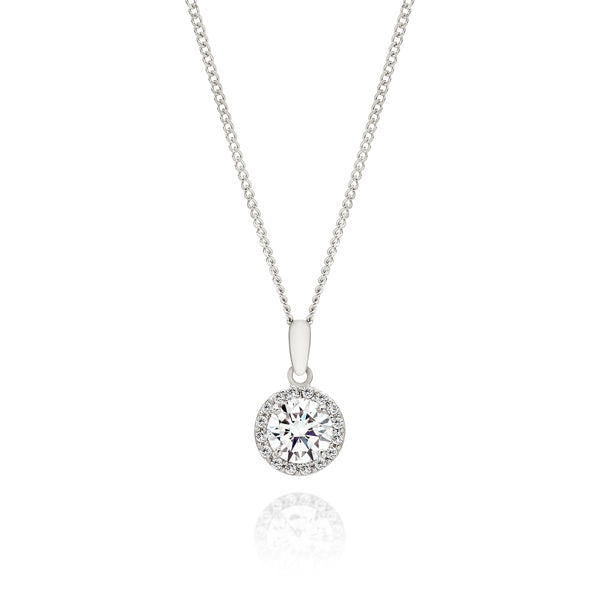 9ct white gold stone set halo pendant