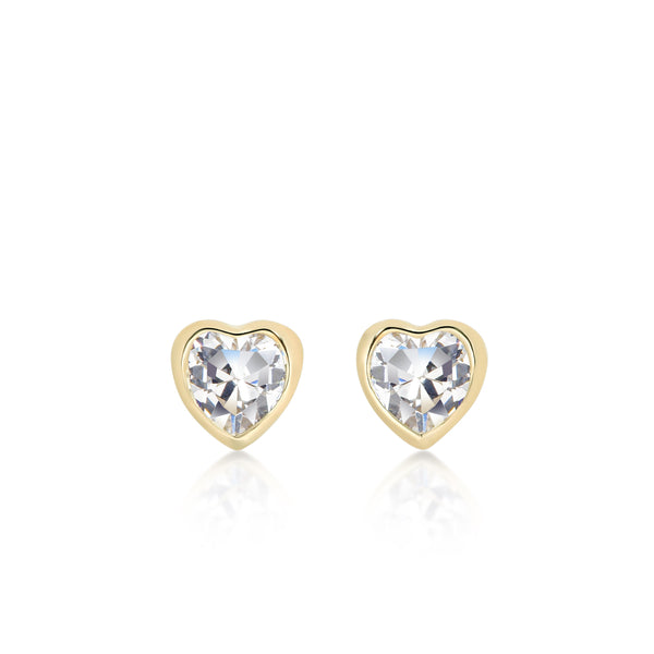 9ct gold stone set heart studs