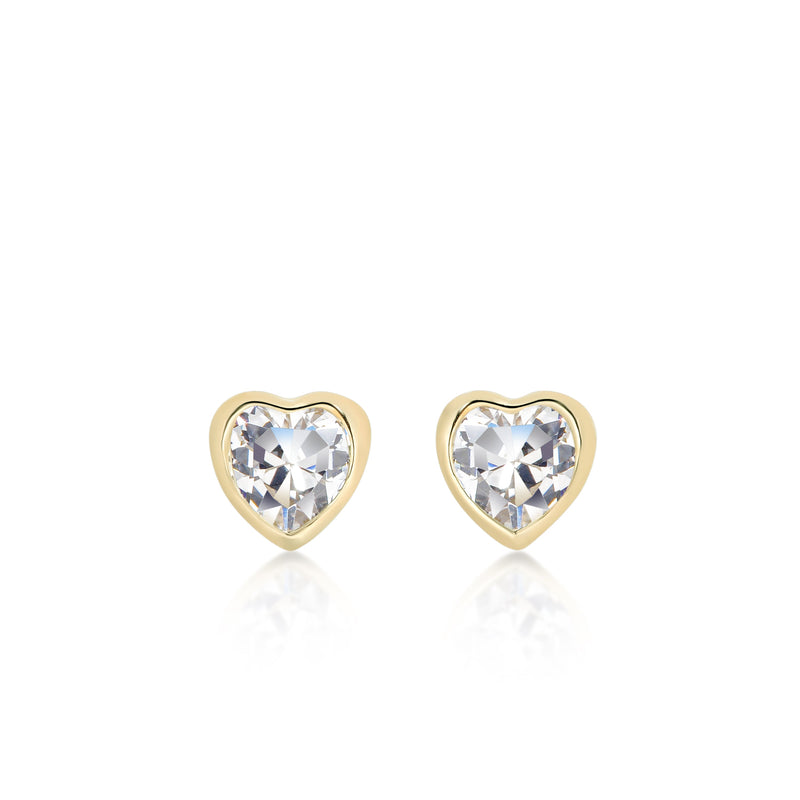 9ct gold stone set heart studs