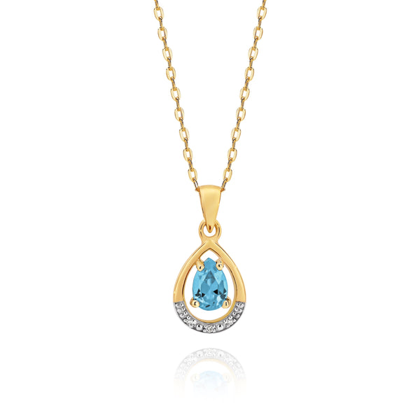 9ct gold blue topaz & diamond pendant