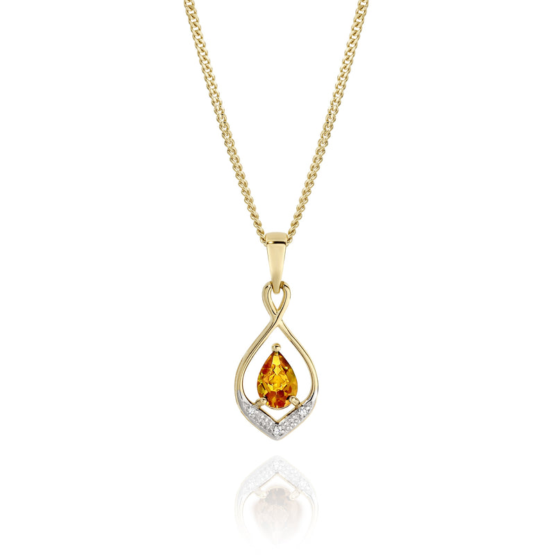 9ct citrine & diamond pendant