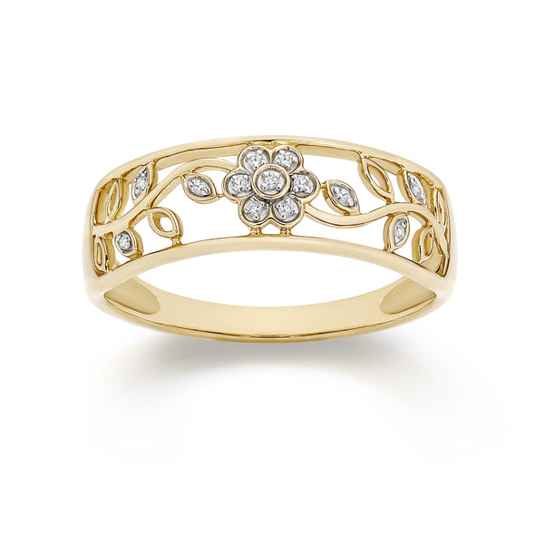 9ct gold diamond flower ring