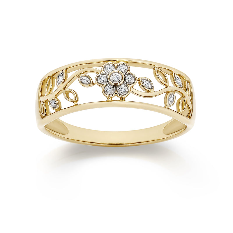 9ct gold diamond flower ring