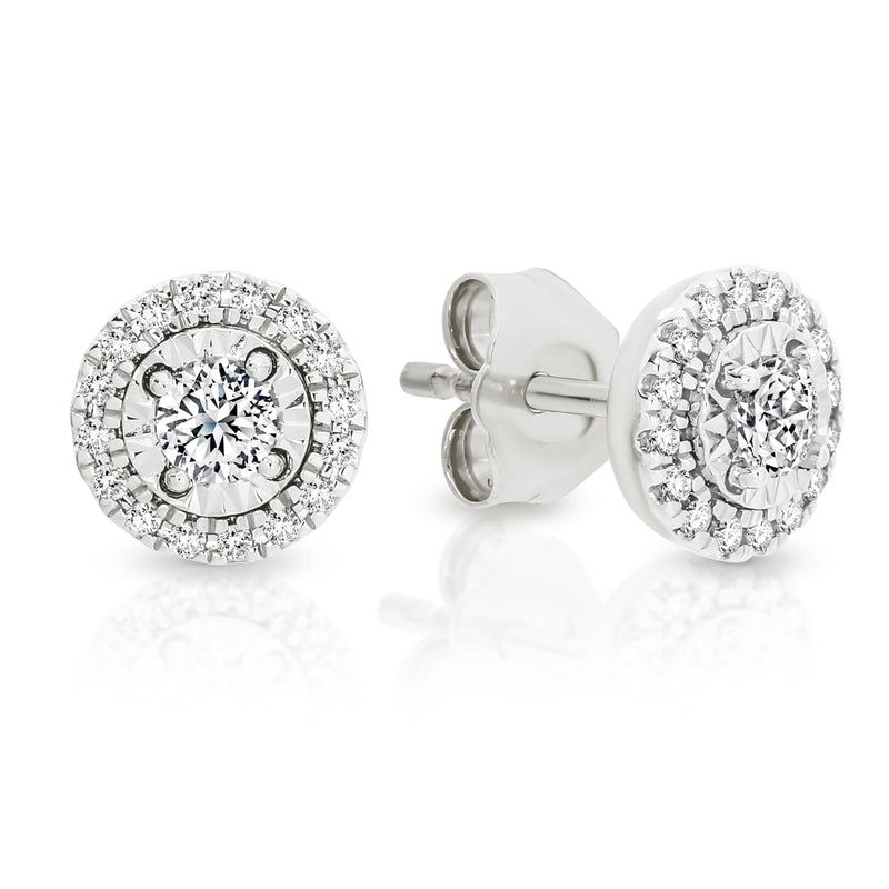 9ct white gold 0.32ct diamond halo studs