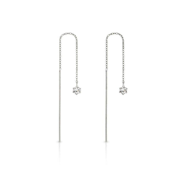 9ct white gold cubic zirconia thread earrings