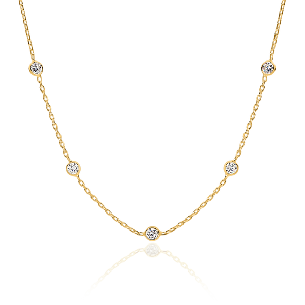 9ct gold cubic zirconia station necklet