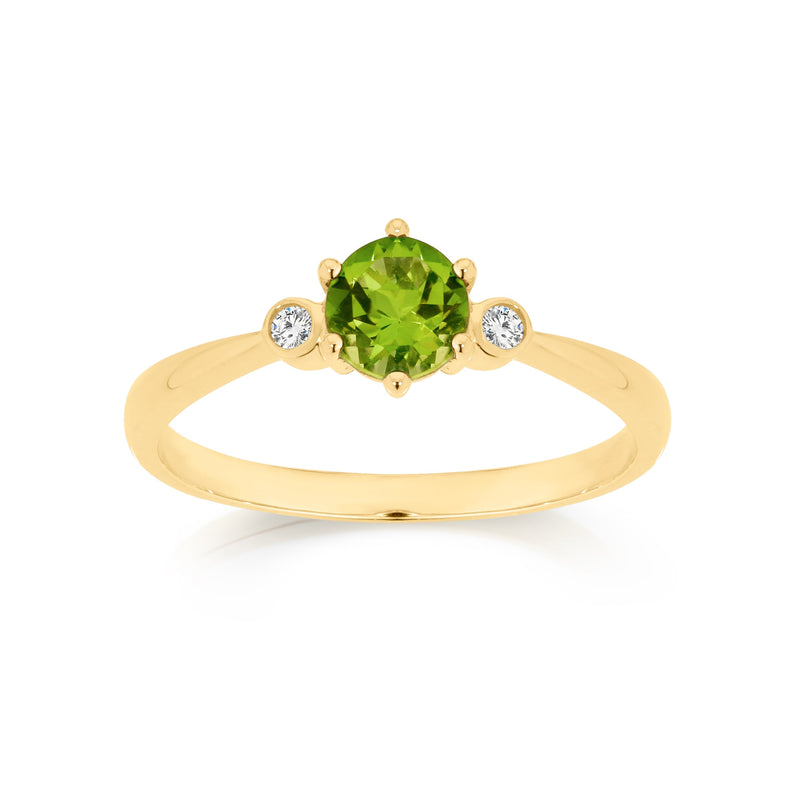 9ct claw set peridot & diamond ring