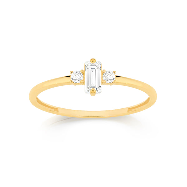 9ct baguette vertically set cubic zirconia ring