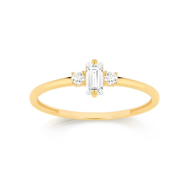 9ct baguette vertically set cubic zirconia ring