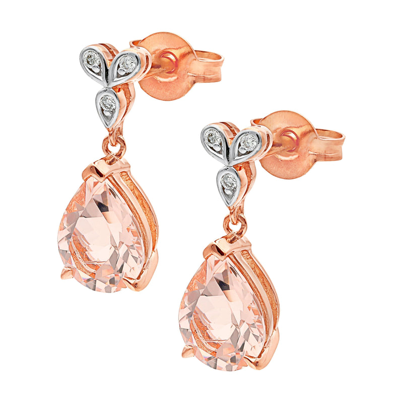 9ct rose gold morganite & diamond earrings