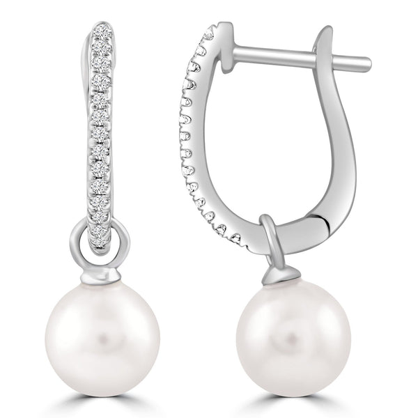 Diamond Pearl Earrings with 0.08ct Diamonds in 9ct White Gold - E-16544-008-W