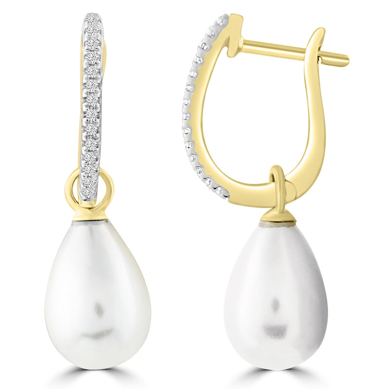 Diamond Pearl Earrings with 0.08ct Diamonds in 9ct Yellow Gold - E-16545-008-Y