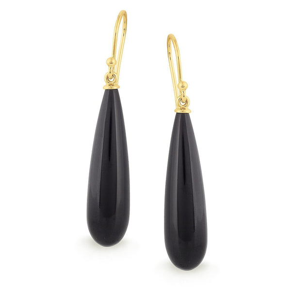 Onyx Drop Earrings in 9ct Yellow Gold