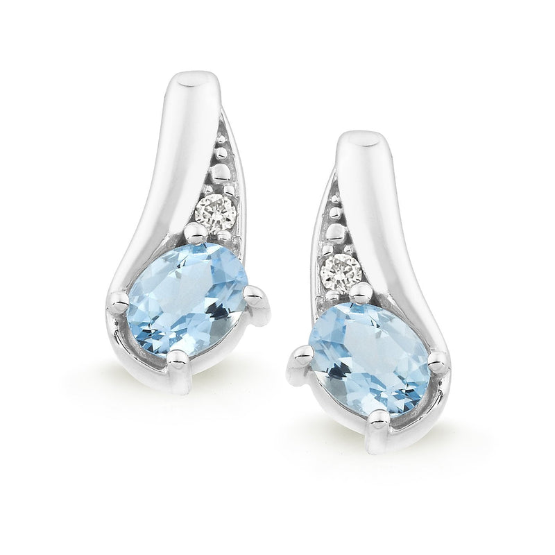 Aquamarine & Diamond Stud Earrings in 9ct White Gold