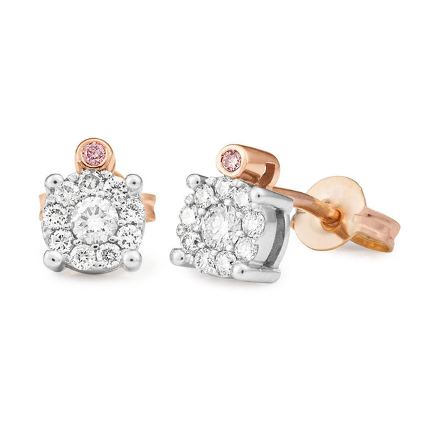 0.32ct White & Pink Diamond Earrings in 9ct Rose & White Gold