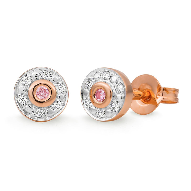 0.08ct White & Pink Diamond Halo Earrings in 9ct Rose Gold