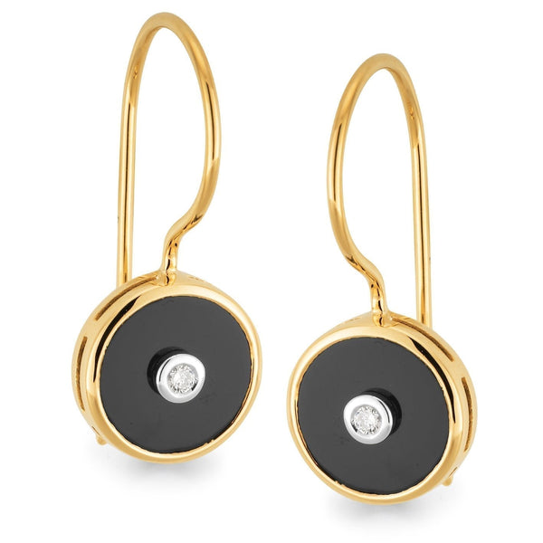 Onyx & Diamond Earrings in 9ct Yellow Gold