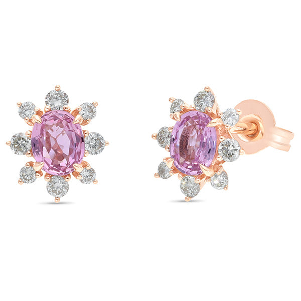 Pink Sapphire & 0.28ct Diamond Earrings in 9ct Rose Gold