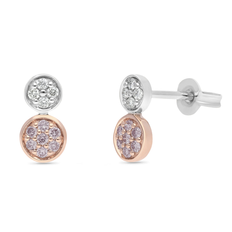 0.25ct Pink & White Diamond Earrings In 9ct White & Yellow Gold